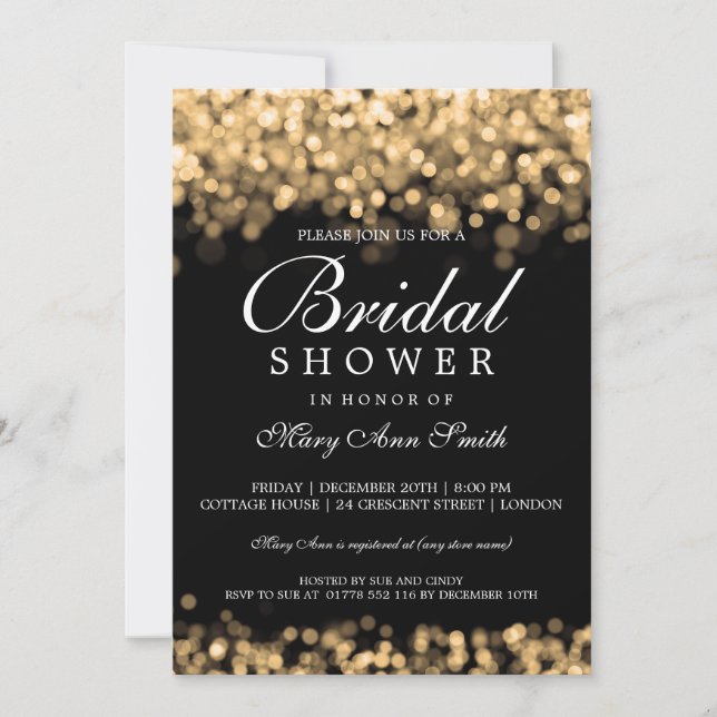 Elegant Bridal Shower Gold Lights Invitation (Front)