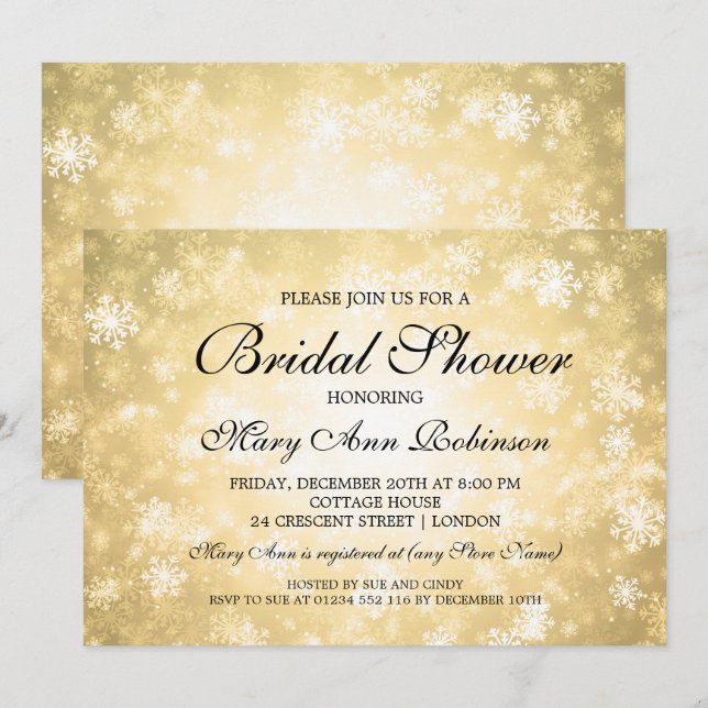 Elegant Bridal Shower Gold Winter Wonderland Invitation (Front/Back)