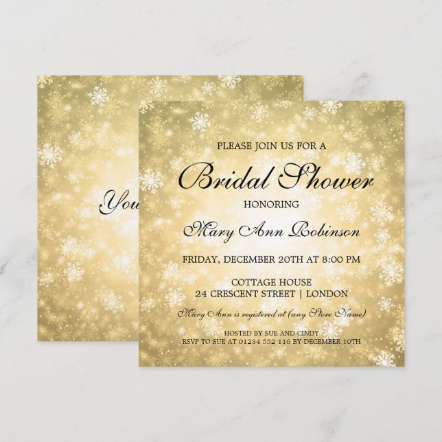 Elegant Bridal Shower Gold Winter Wonderland Invitation (Front/Back)