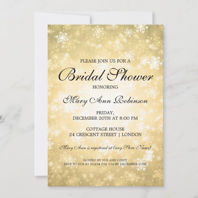 Elegant Bridal Shower Gold Winter Wonderland Invitation (Front)