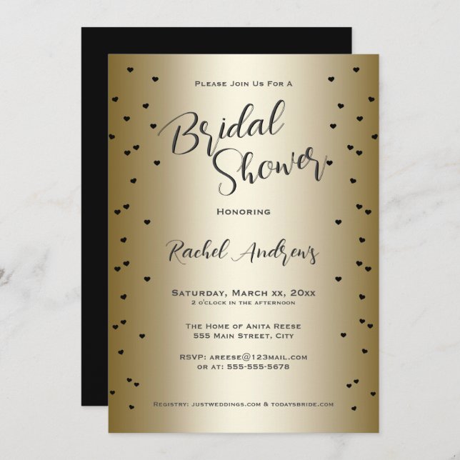 Elegant Bridal Shower Gold with Black Invitation (Front/Back)