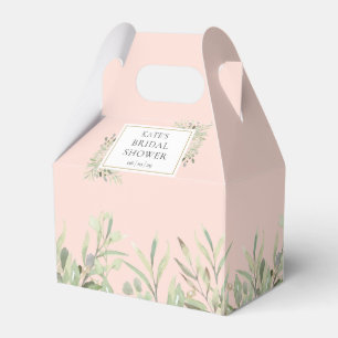Elegant Bridal Shower Greenery Leaves Blush Pink Favour Box