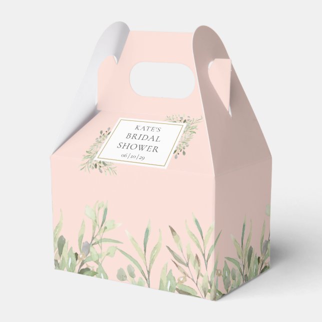 Elegant Bridal Shower Greenery Leaves Blush Pink Favour Box (Front Side)