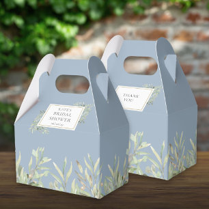 Elegant Bridal Shower Greenery Leaves Dusty Blue Favour Box