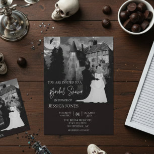 Elegant Bridal Shower Halloween Mansion October Invitation