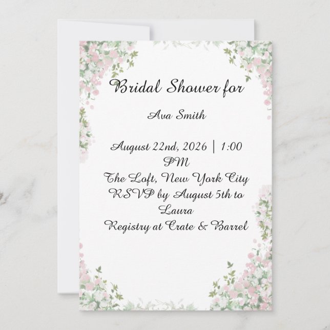 Elegant Bridal Shower Invitation  (Front)