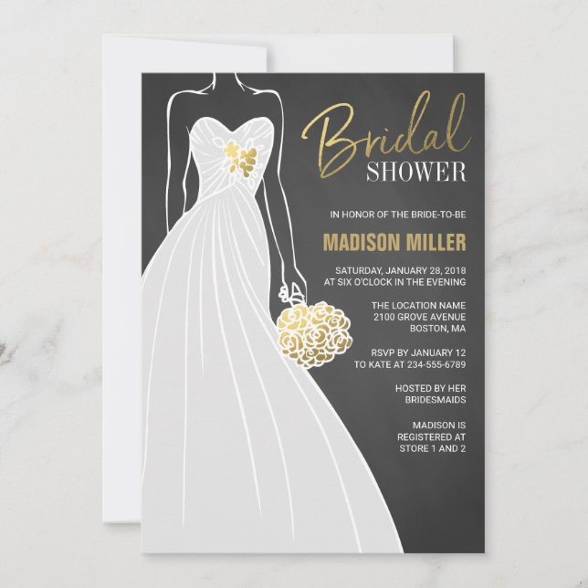 Elegant Bridal Shower Invitation | Black and Gold (Front)