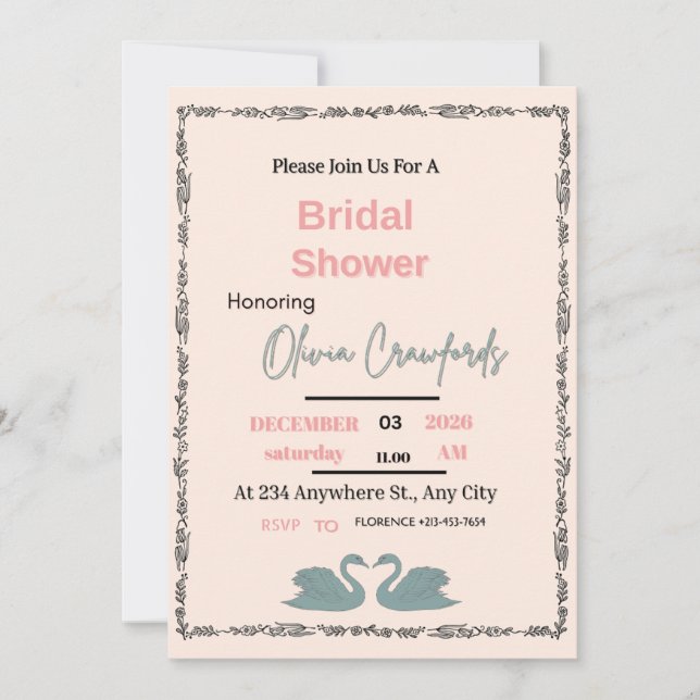 Elegant Bridal Shower Invitation – Custom Modern T (Front)