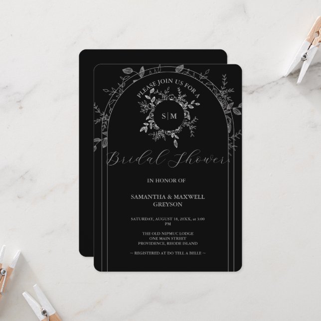 elegant  Bridal Shower Invitations with QR Code (Front/Back In Situ)