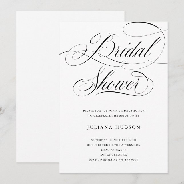 Elegant Bridal Shower Invite Classic Calligraphy (Front/Back)