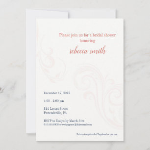 Elegant Bridal Shower Invite, Coral Invitation