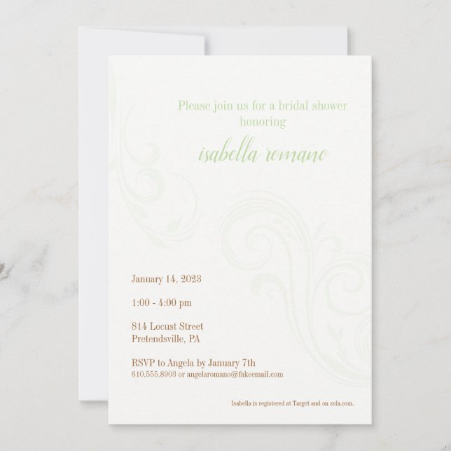 Elegant Bridal Shower Invite, Mint Invitation (Front)