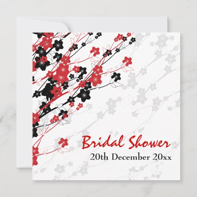Elegant Bridal Shower Japanese Flowers Red Invitation (Front)