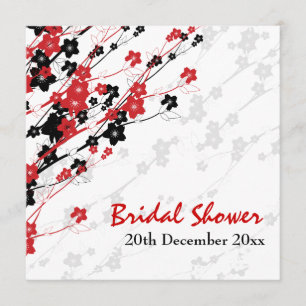 Elegant Bridal Shower Japanese Flowers Red Invitation