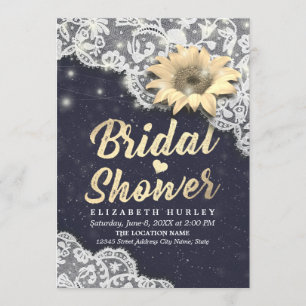 Elegant Bridal Shower Lace Sunflower String Lights Invitation