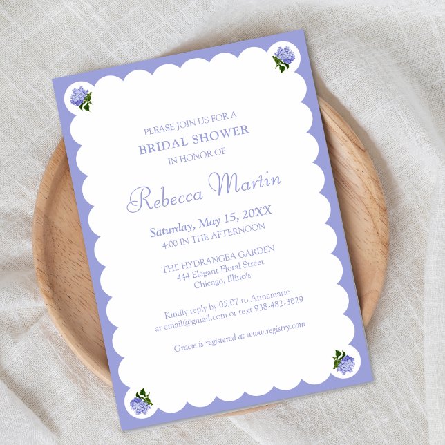 Elegant Bridal Shower Lavender Blue Hydrangea Chic Invitation (Creator Uploaded)