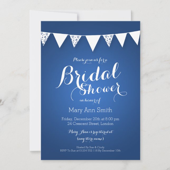 Elegant Bridal Shower Love Bunting Blue Invitation (Front)