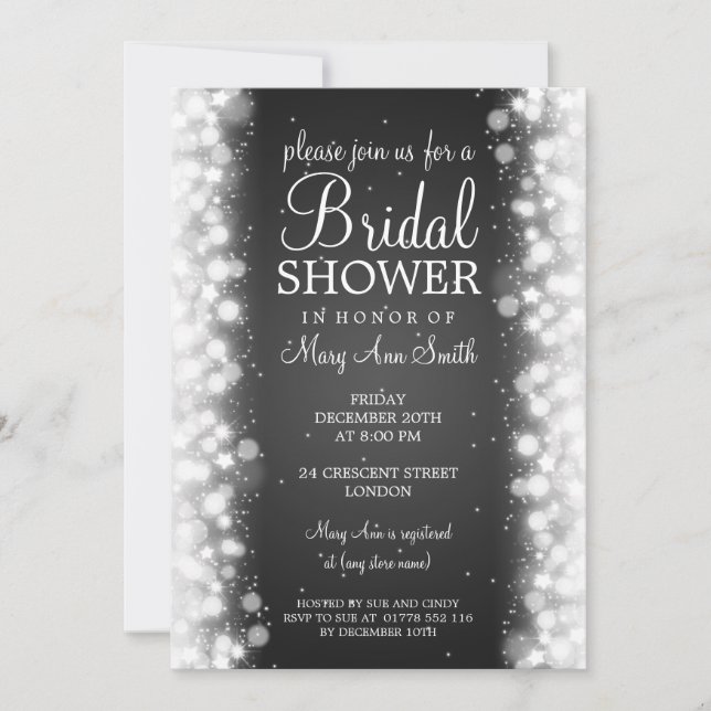 Elegant Bridal Shower Magic Sparkle Black Invitation (Front)