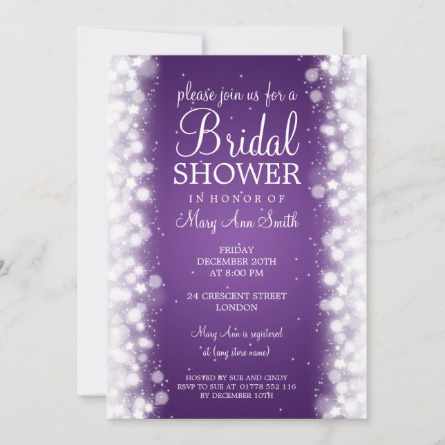 Elegant Bridal Shower Magic Sparkle Purple Invitation (Front)