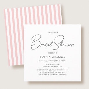 Elegant Bridal Shower Modern Script Pink Stripes Invitation
