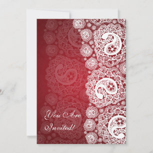 Elegant Bridal Shower Paisley Lace Red Invitation