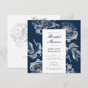 Elegant Bridal Shower Party Floral Silver Navy Invitation