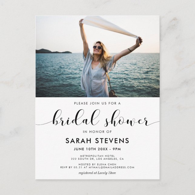 Elegant bridal shower photo invitation postcard (Front)