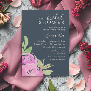 Elegant Bridal Shower Pink Rose Watercolor  Invitation