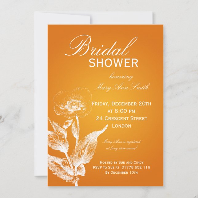 Elegant Bridal Shower Poppy Orange Invitation (Front)