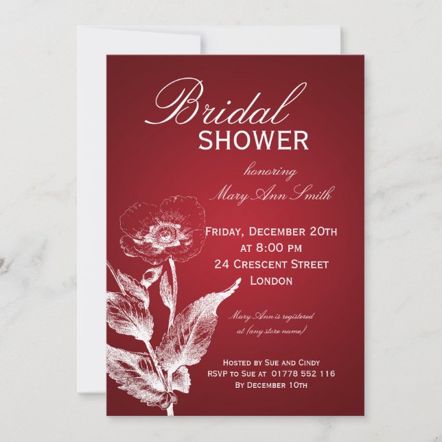 Elegant Bridal Shower Poppy Red Invitation (Front)