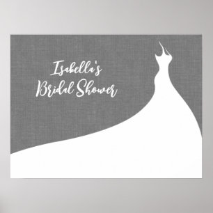 Elegant Bridal Shower Poster grey linen