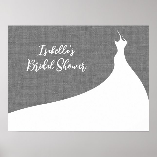 Elegant Bridal Shower Poster grey linen (Front)