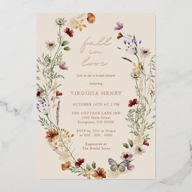 Elegant Bridal Shower Rose Gold Foil Invitation (Front)