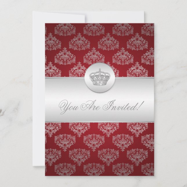 Elegant Bridal Shower Royal Crown Red Invitation (Front)