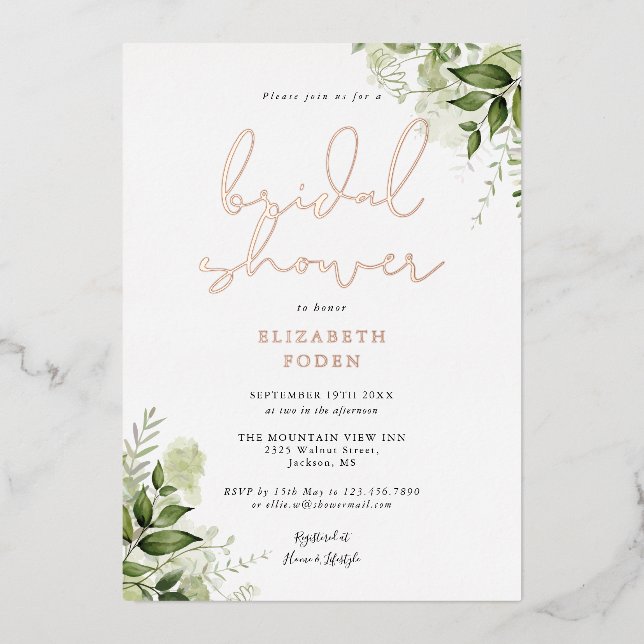 Elegant Bridal Shower Rustic Greenery Monogram (Front)
