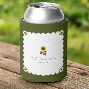 Elegant Bridal Shower Rustic Sunflower Olive Green Can Cooler