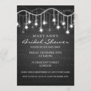 Elegant Bridal Shower Shimmering Stars Black Invitation