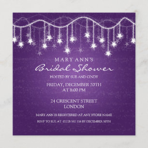 Elegant Bridal Shower Shimmering Stars Purple Invitation