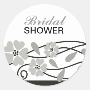 Elegant Bridal Shower Silver Flowers Classic Round Sticker