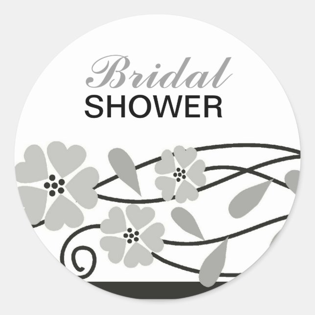 Elegant Bridal Shower Silver Flowers Classic Round Sticker (Front)