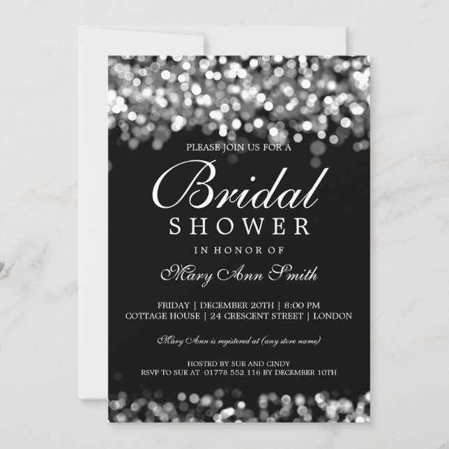 Elegant Bridal Shower Silver Lights Invitation (Front)