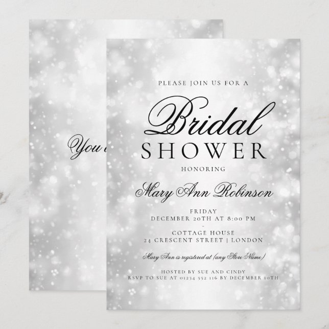 Elegant Bridal Shower Silver Shimmer Lights Invitation (Front/Back)