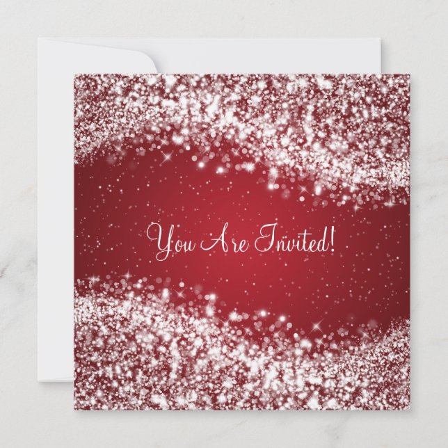 Elegant Bridal Shower Sparkling Wave Red Invitation (Front)