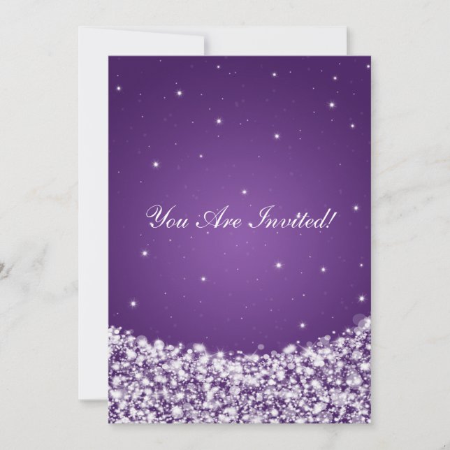 Elegant Bridal Shower Star Sparkle Purple Invitation (Front)