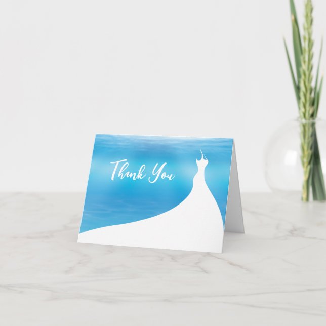 Elegant Bridal Shower Thank You blue watercolor Card (Front)