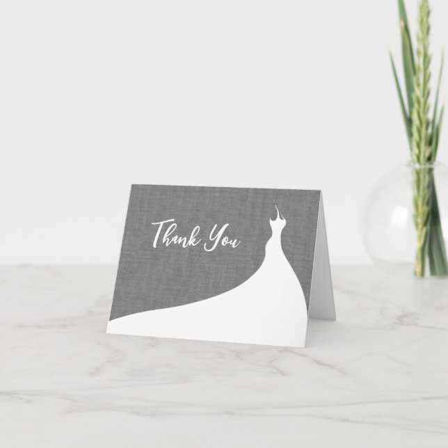 Elegant Bridal Shower Thank You grey linen Card (Front)