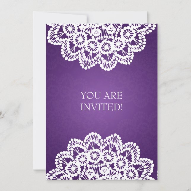 Elegant Bridal Shower Vintage Lace Purple Invitation (Front)