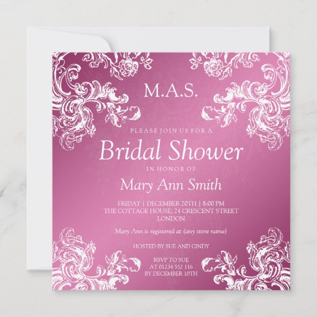 Elegant Bridal Shower Vintage Swirls 2 Pink Invitation (Front)