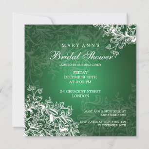 Elegant Bridal Shower Vintage Swirls Green Invitation