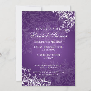 Elegant Bridal Shower Vintage Swirls Purple Invitation